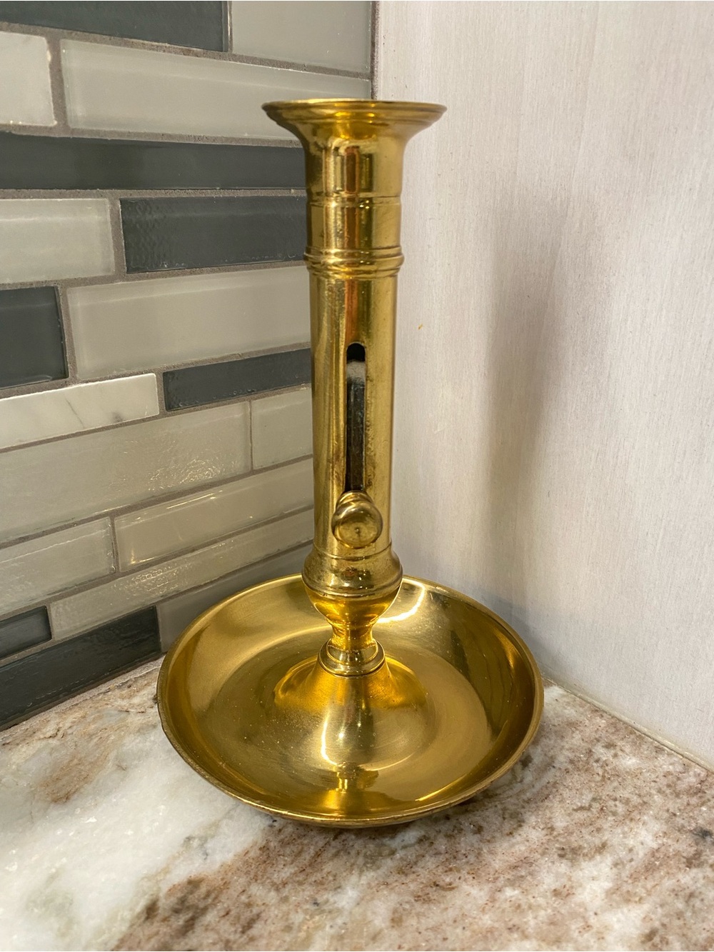 Antique Brass Push Up Ejector Candlestick Vintage Chamberstick Holder